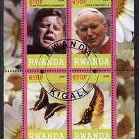 Rwanda 2009 Great Humanist #2 - Kennedy & Pope John Paul plus Butterflies perf sheetlet containing 4 values cto used