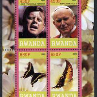 Rwanda 2009 Great Humanist #2 - Kennedy & Pope John Paul plus Butterflies perf sheetlet containing 4 values unmounted mint