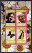 Rwanda 2009 Great Humanist #2 - Kennedy & Pope John Paul plus Butterflies perf sheetlet containing 4 values unmounted mint