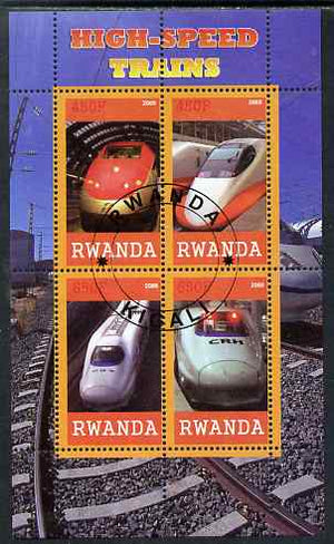 Rwanda 2009 High Speed Trains #1 perf sheetlet containing 4 values cto used