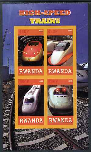 Rwanda 2009 High Speed Trains #1 imperf sheetlet containing 4 values unmounted mint