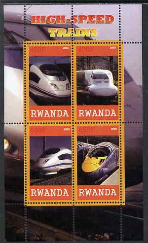 Rwanda 2009 High Speed Trains #2 perf sheetlet containing 4 values unmounted mint