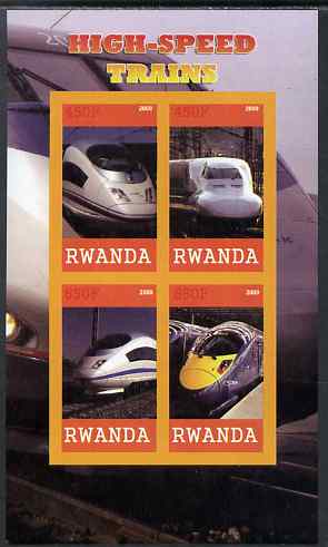 Rwanda 2009 High Speed Trains #2 imperf sheetlet containing 4 values unmounted mint