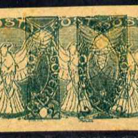 Czechoslovakia 1918 Windhover 2h imperf proof pair in green doubly printed, on ungummed buff paper, as SG N24