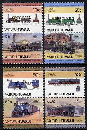 Tuvalu - Vaitupu 1985 Locomotives #1 (Leaders of the World) set of 8 opt'd SPECIMEN unmounted mint