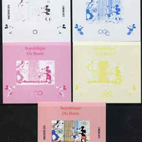 Benin 2009 Olympic Games - Disney Characters #01 individual deluxe sheet - the set of 5 imperf progressive proofs comprising the 4 individual colours plus all 4-colour composite, unmounted mint