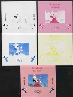 Benin 2009 Olympic Games - Disney Characters #13 individual deluxe sheet - the set of 5 imperf progressive proofs comprising the 4 individual colours plus all 4-colour composite, unmounted mint