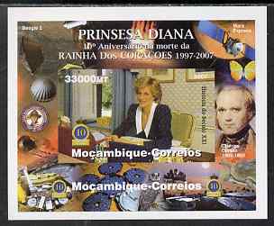 Mozambique 2007 Princess Diana - 10th Death Anniversary #02 individual imperf deluxe sheet unmounted mint. Note this item is privately produced and is offered purely on its thematic appeal (background shows Darwin, Scouts, Butterf……Details Below