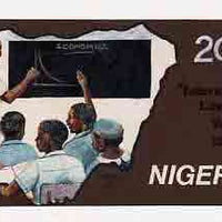 Nigeria 1990 Literacy Year - original hand-painted artwork for 20k value (Teacher at blackboard with two students within Map) by unknown artist xon card 8.5"x5" endorsed A2