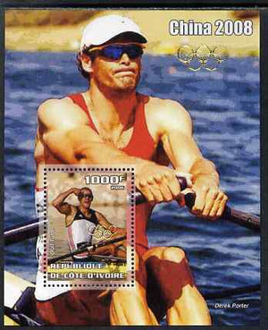 Ivory Coast 2006 Beijing Olympics - Rowing Olaf Tufte #1 perf s/sheet overprinted with Olympic Rings in gold on stamp and in border, unmounted mint. Note this item is privately produced and is offered purely on its thematic appeal