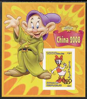 Somalia 2007 Disney - China 2008 Stamp Exhibition #04 imperf m/sheet featuring Daisy Duck & Dopey overprinted with Olympic rings in gold foil, unmounted mint. Note this item is privately produced and is offered purely on its thematic appeal