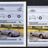St Vincent - Union Island 1986 Cars #4 (Leaders of the World) 75c (1954 Porsche) die proof in issued colours on Cromalin plastic card (ex archives) plus issued stamp