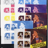 St Vincent 1985 Michael Jackson (Leaders of the World) 90c m/sheet, the set of 8 imperf progressive proofs comprising 4 individual colours plus 2, 3, 4 & all 6-colour composites, unmounted mint as SG MS 948b