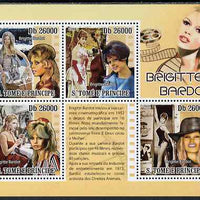 St Thomas & Prince Islands 2009 Brigitte Bardot perf sheetlet containing 4 values unmounted mint