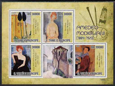 St Thomas & Prince Islands 2009 Amedeo Modigliani perf sheetlet containing 4 values unmounted mint
