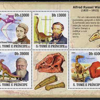 St Thomas & Prince Islands 2009 Dinosaurs & Naturalists perf sheetlet containing 4 values unmounted mint