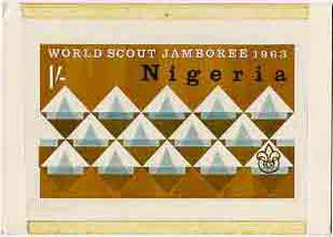 Nigeria 1963 11th World Scout Jamboree - original hand-painted artwork for 1s value by M Goaman on board size 6.5"x4"