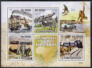 St Thomas & Prince Islands 2009 Trains & Animals of Africa perf sheetlet containing 4 values unmounted mint