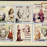 St Thomas & Prince Islands 2009 Marilyn Monroe perf sheetlet containing 4 values unmounted mint