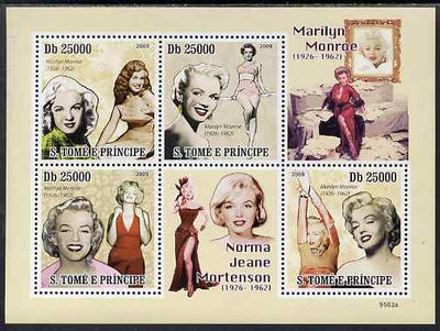 St Thomas & Prince Islands 2009 Marilyn Monroe perf sheetlet containing 4 values unmounted mint