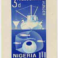 Nigeria 1963 Freedom From Hunger - original hand-painted artwork for 3d value by M Goaman on board size 3.5"x6" (unissued design showing fishing)