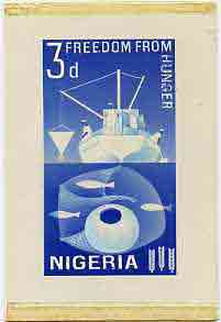 Nigeria 1963 Freedom From Hunger - original hand-painted artwork for 3d value by M Goaman on board size 3.5"x6" (unissued design showing fishing)