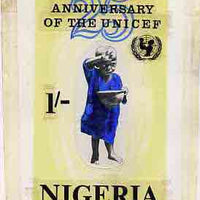 Nigeria 1971 25th Anniversary of UNICEF - original hand-painted artwork for 1s value (Child with food bowl) by Austin Ogo Onwudimegwu on card size 5"x8.5"