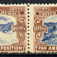 Cinderella - United States 1901 Pan American Exposition se-tenant pair showing Buffalo Bridge & Niagara Falls in brown & blue