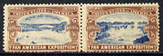 Cinderella - United States 1901 Pan American Exposition se-tenant pair showing Buffalo Bridge & Niagara Falls in brown & blue