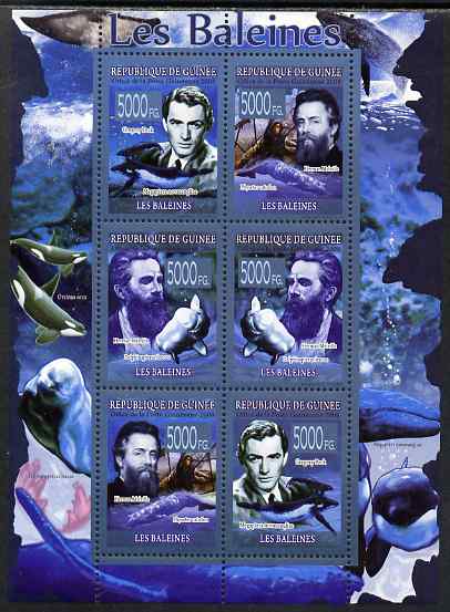 Guinea - Conakry 2009 Whales (with Gregory Peck & Herman Melville) perf sheetlet containing 6 values unmounted mint