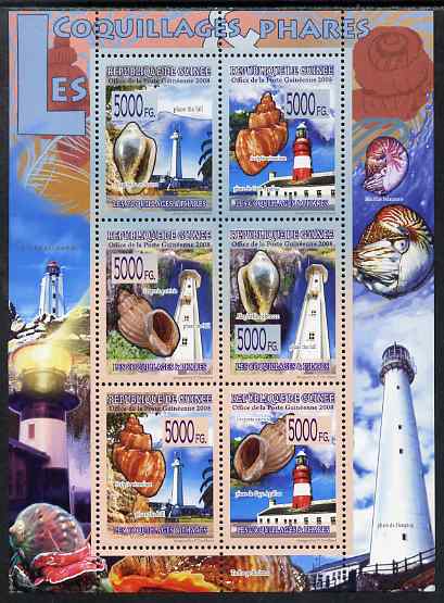 Guinea - Conakry 2009 Lighthouses and Shells perf sheetlet containing 6 values unmounted mint
