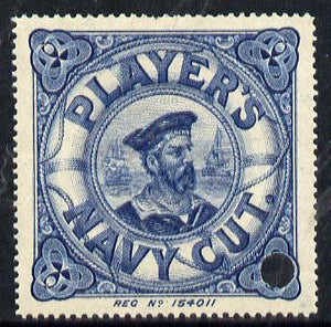 Cinderella - Superb engraved label showing Player's Navy Cut Logo (Sailor within life belt), perforated on gummed paper with security punch hole
