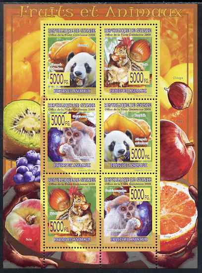 Guinea - Conakry 2009 Animals and Fruits perf sheetlet containing 6 values unmounted mint