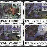 Comoro Islands 2009 WWF - Bats perf set of 4 in se-tenant block unmounted mint