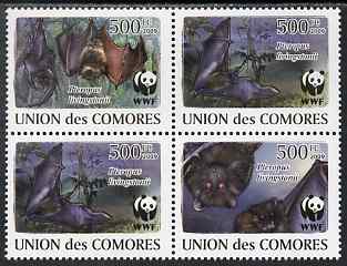 Comoro Islands 2009 WWF - Bats perf set of 4 in se-tenant block unmounted mint