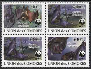 Comoro Islands 2009 WWF - Bats perf set of 4 in se-tenant block unmounted mint