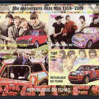Chad 2009 50th Anniversary of the Mini featuring The Beatles, imperf sheetlet containing 4 values unmounted mint. Note this item is privately produced and is offered purely on its thematic appeal. .