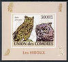 Comoro Islands 2009 Owls imperf s/sheet unmounted mint. Note this item is privately produced and is offered purely on its thematic appeal, it has no postal validity
