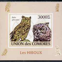 Comoro Islands 2009 Owls imperf s/sheet unmounted mint. Note this item is privately produced and is offered purely on its thematic appeal, it has no postal validity