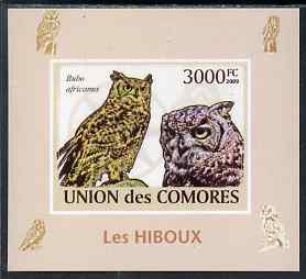Comoro Islands 2009 Owls imperf s/sheet unmounted mint. Note this item is privately produced and is offered purely on its thematic appeal, it has no postal validity