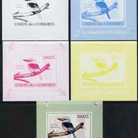 Comoro Islands 2009 Kingfisher s/sheet - the set of 5 imperf progressive proofs comprising the 4 individual colours plus all 4-colour composite, unmounted mint