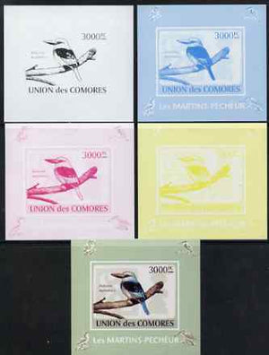 Comoro Islands 2009 Kingfisher s/sheet - the set of 5 imperf progressive proofs comprising the 4 individual colours plus all 4-colour composite, unmounted mint