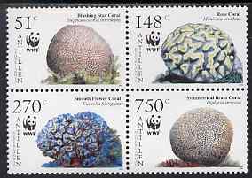 Netherlands Antilles 2005 WWF - Corals perf set of 4 in se-tenant block unmounted mint