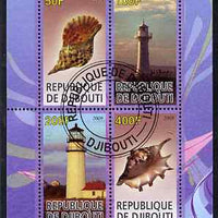 Djibouti 2009 Lighthouses and Shells #1 perf sheetlet containing 4 values fine cto used