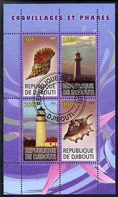 Djibouti 2009 Lighthouses and Shells #1 perf sheetlet containing 4 values fine cto used