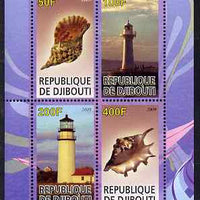 Djibouti 2009 Lighthouses and Shells #1 perf sheetlet containing 4 values unmounted mint