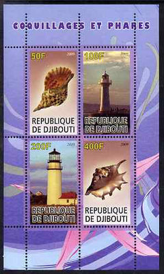 Djibouti 2009 Lighthouses and Shells #1 perf sheetlet containing 4 values unmounted mint