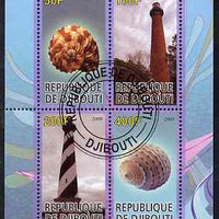 Djibouti 2009 Lighthouses and Shells #2 perf sheetlet containing 4 values fine cto used