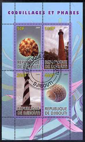 Djibouti 2009 Lighthouses and Shells #2 perf sheetlet containing 4 values fine cto used