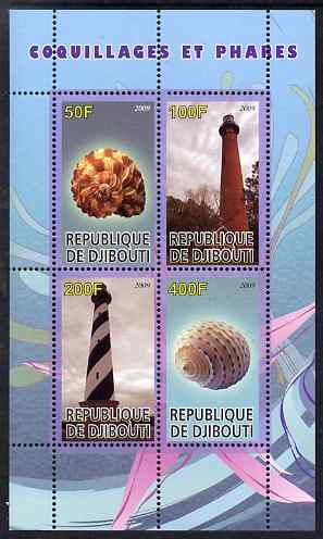 Djibouti 2009 Lighthouses and Shells #2 perf sheetlet containing 4 values unmounted mint